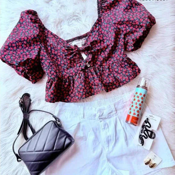 [NWT] $99 BAND OF THE FREE Puff Sleeve Cotton Cropped top. Size Medium - Picture 6 of 6